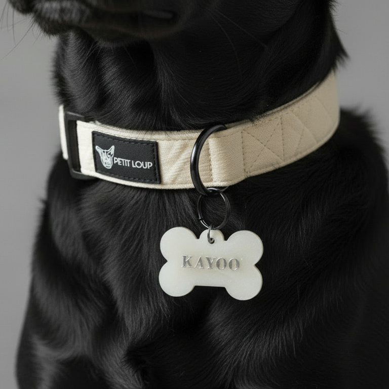 Dog ID Tag — Snowy Paws (Cream White)