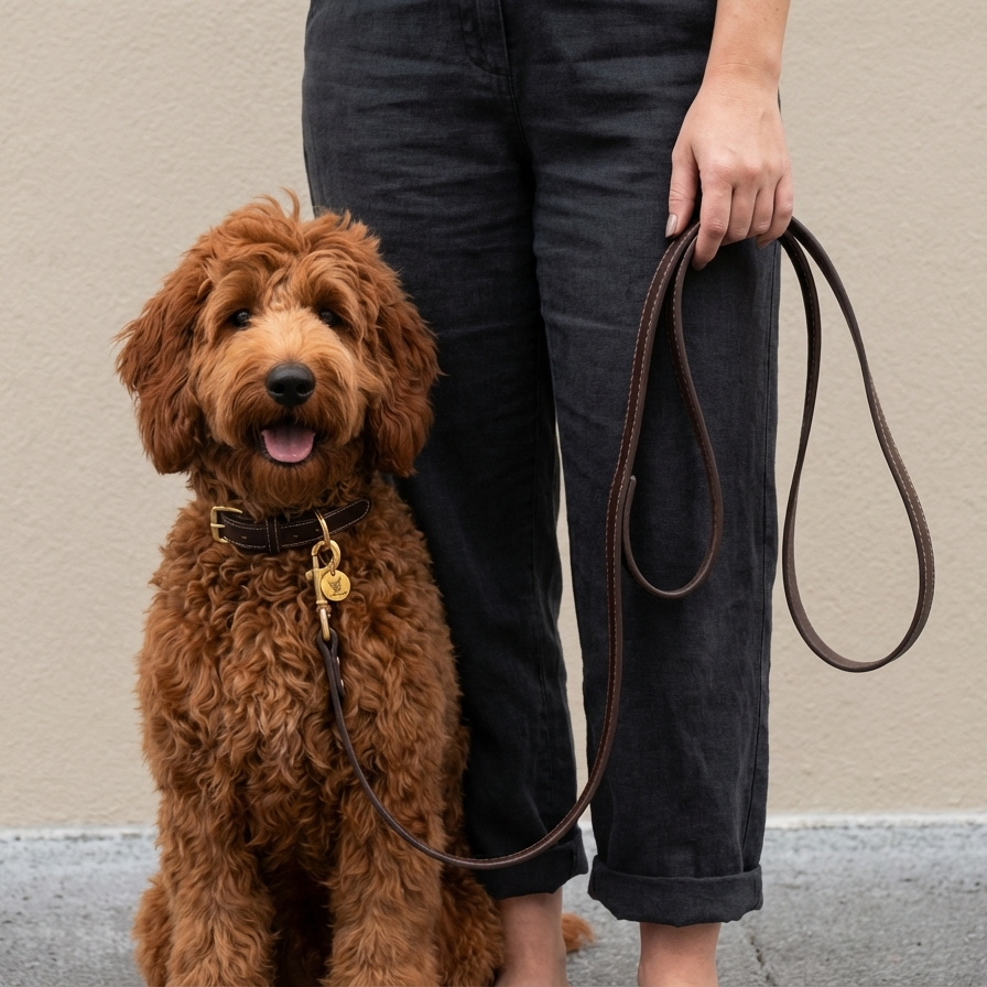 Dog Set — Duba (Collar + Leash, Chocolate Brown)