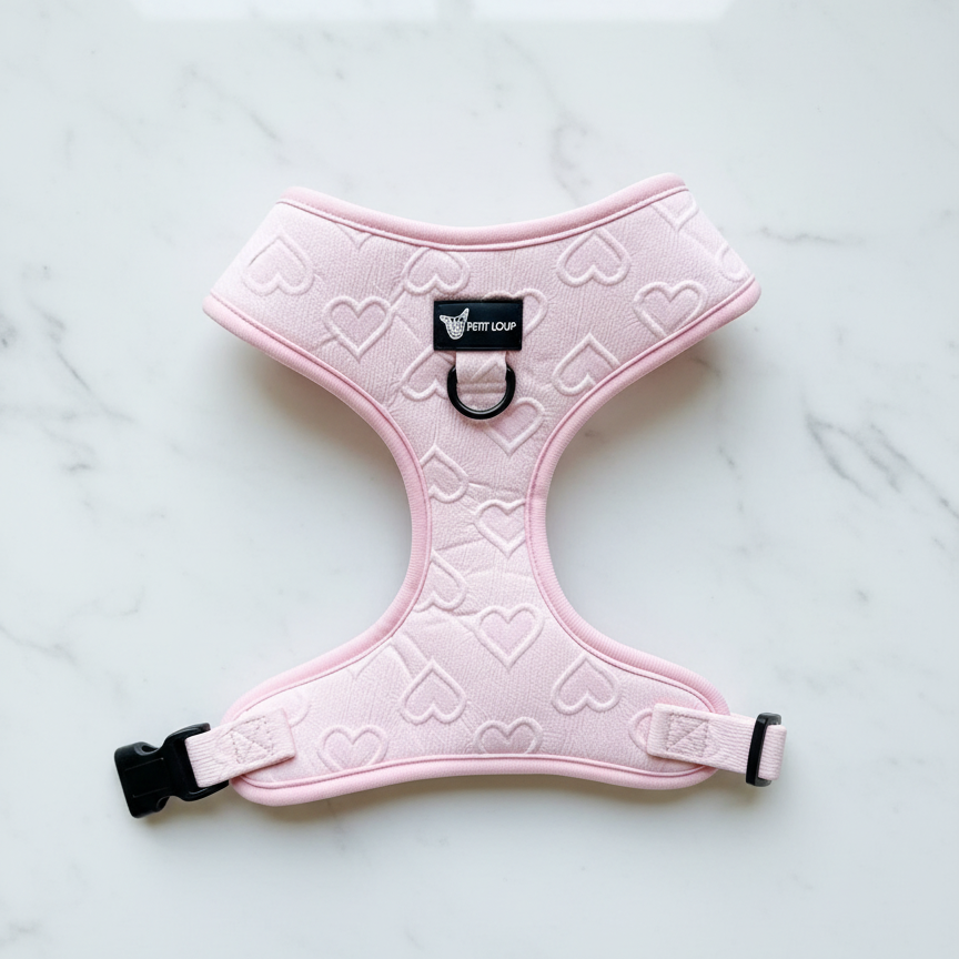 Dog Harness — Amour (Pink with Hearts)