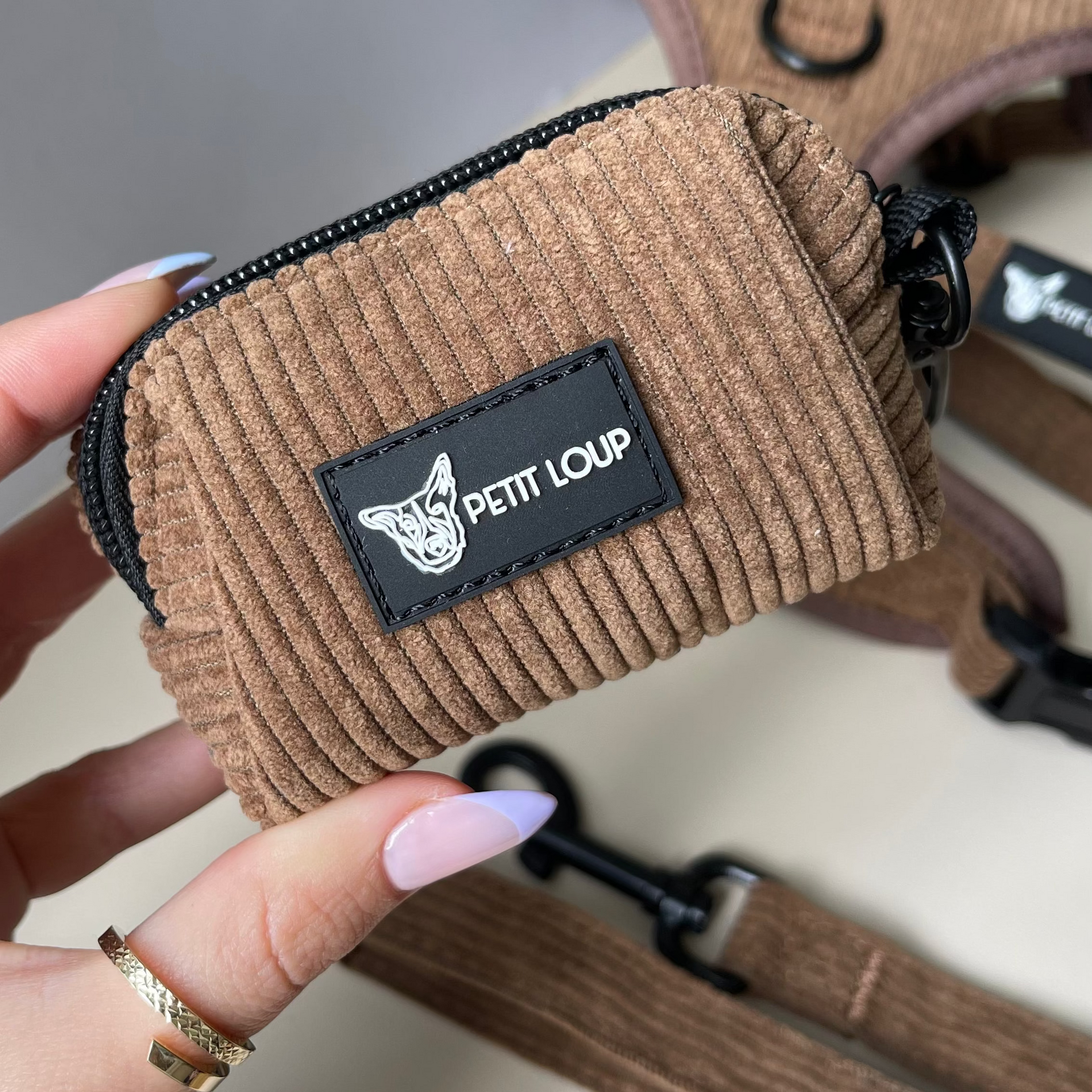 Dog Poop Bag Holder — Brownie (Chocolate Brown Corduroy)