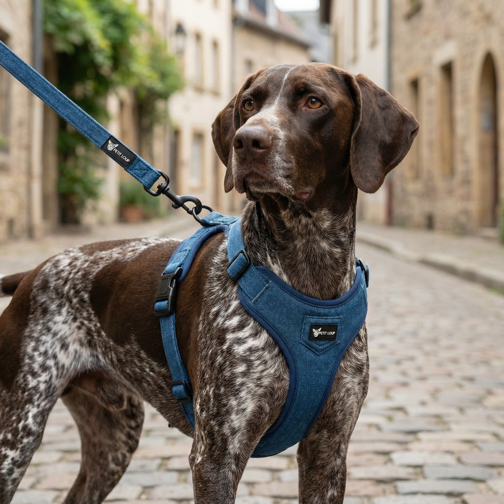 Dog Set — Denim (Collar, Leash, Harness & Poop Bag Holder)