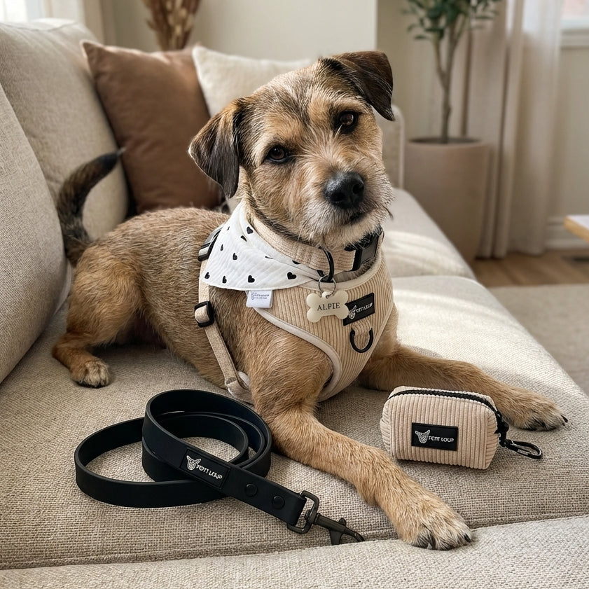 Dog Set — Urban (Mix & Match: Cream Harness, Urban Leash, Black & White Bandana & Snowy Paws Tag)