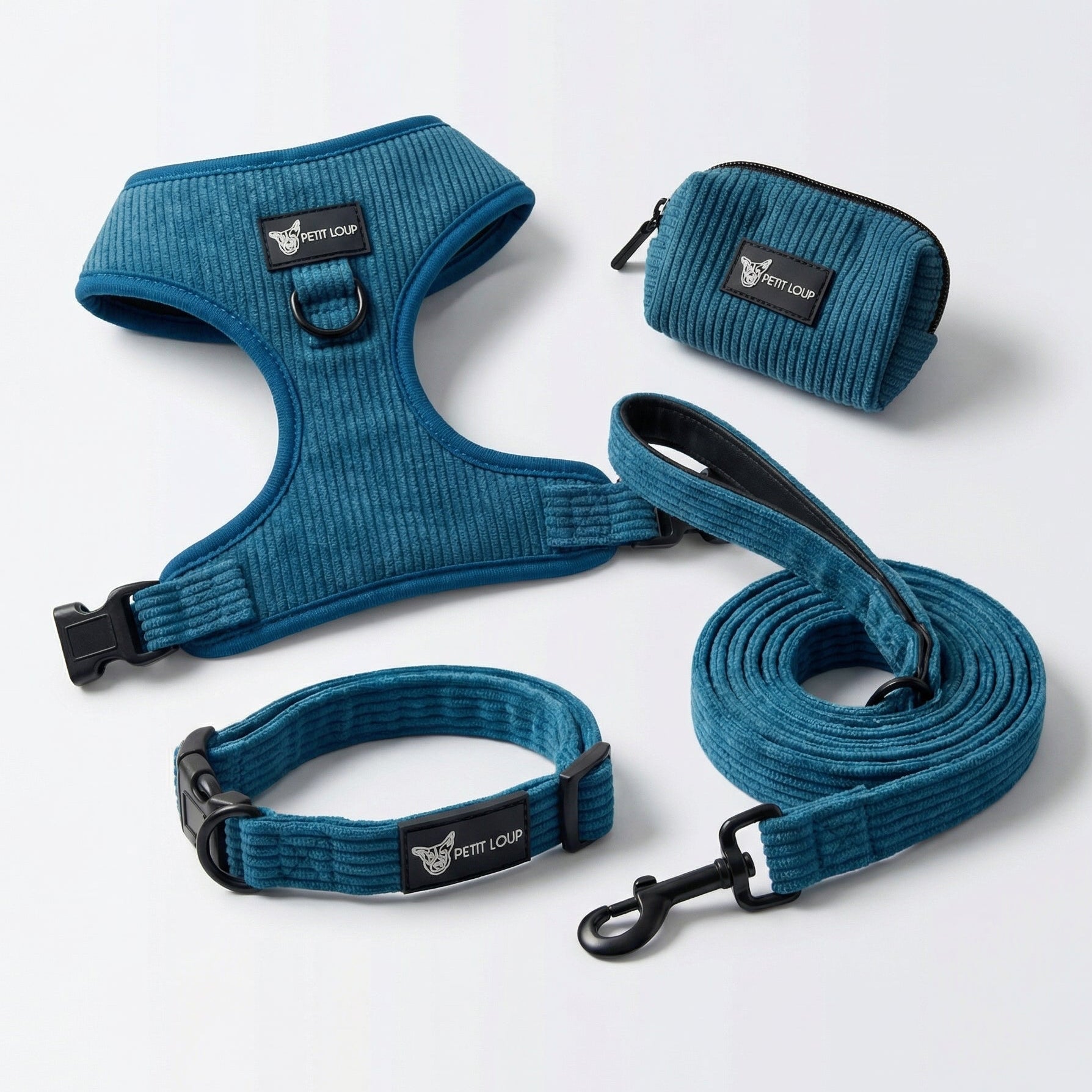 Dog Set — Navy (Collar, Leash, Harness & Poop Bag Holder, Corduroy)